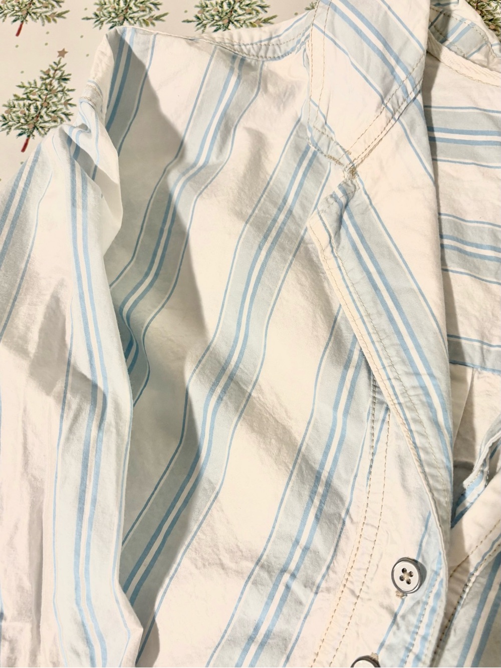 Lovely We The Free Women’s White and Turquoise Blue Striped Cotton Shirt